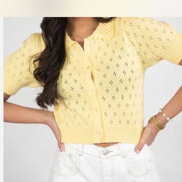 HYFVE Light Yellow Eyelet Cardigan - Picture 1 of 2